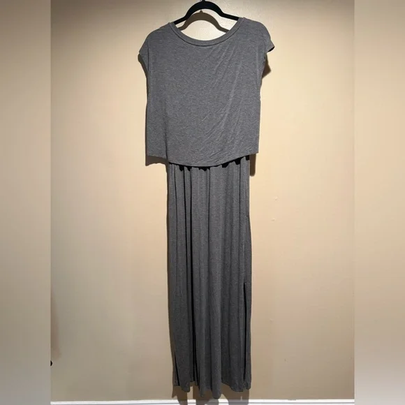 SOMA Jersey Knit Front Tie Maxi Dress Gray Pockets Sz medium - Picture 4 of 10
